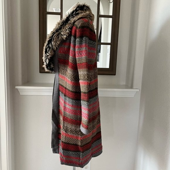 Anne Klein Knit Jacket w/Detachable Fur Collar, Fire Red Size M New w/Tag $159 - Picture 3 of 11